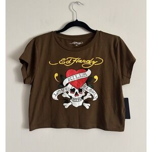 NWT Ed Hardy Baby Tee Love Kills Slowly Skull Heart Y2K 2000s Womens‎ XL
